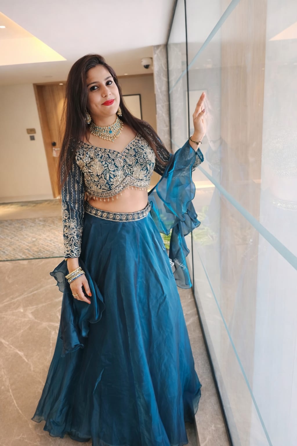 Midnight Teal Ready-Made Lehenga Set