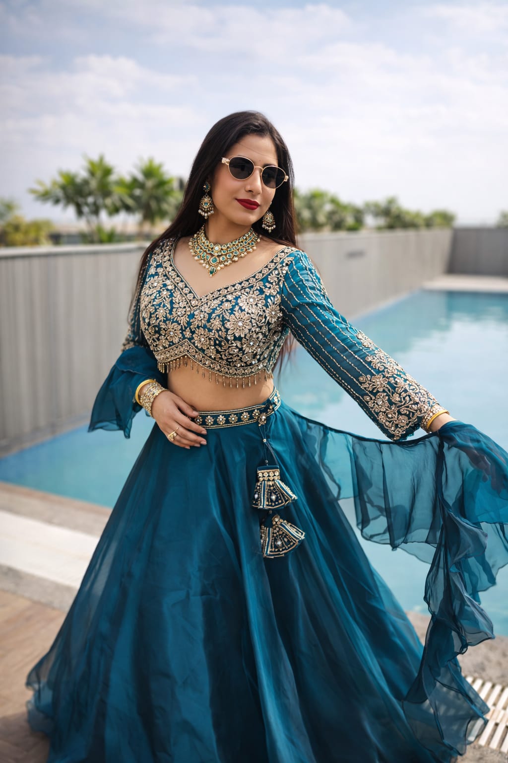 Midnight Teal Ready-Made Lehenga Set