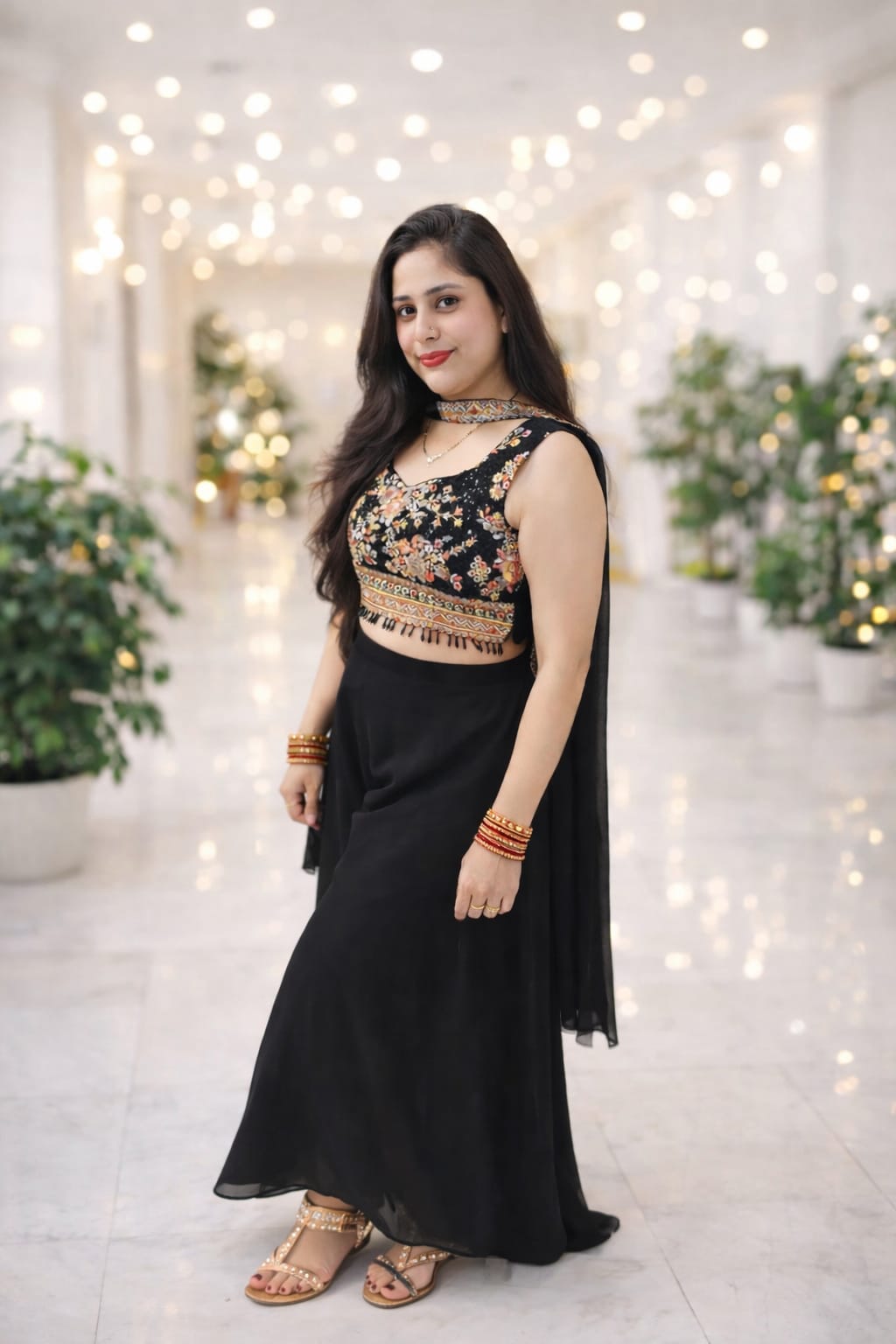Midnight Charm Embroidered Palazzo Set