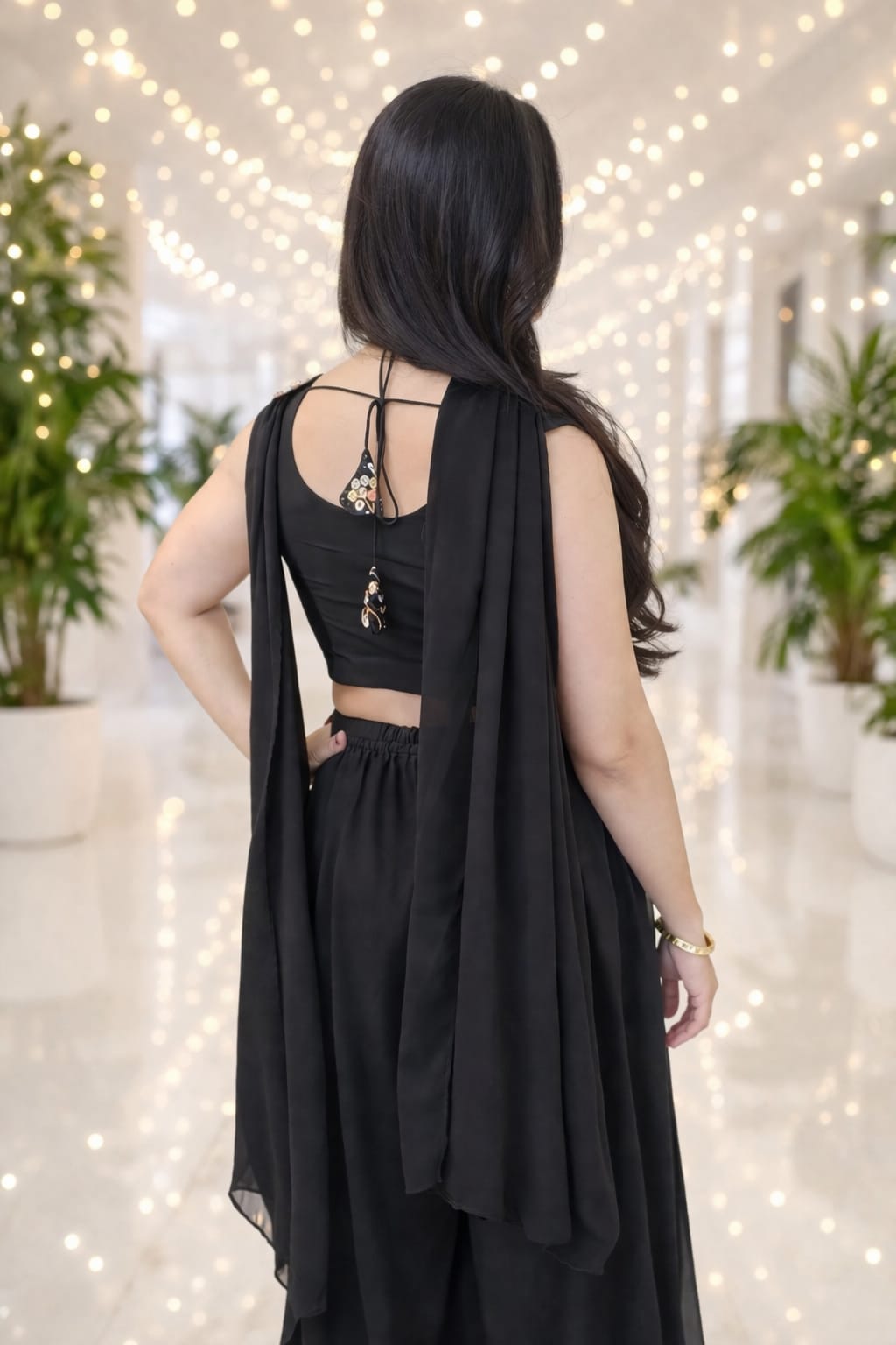 Midnight Charm Embroidered Palazzo Set