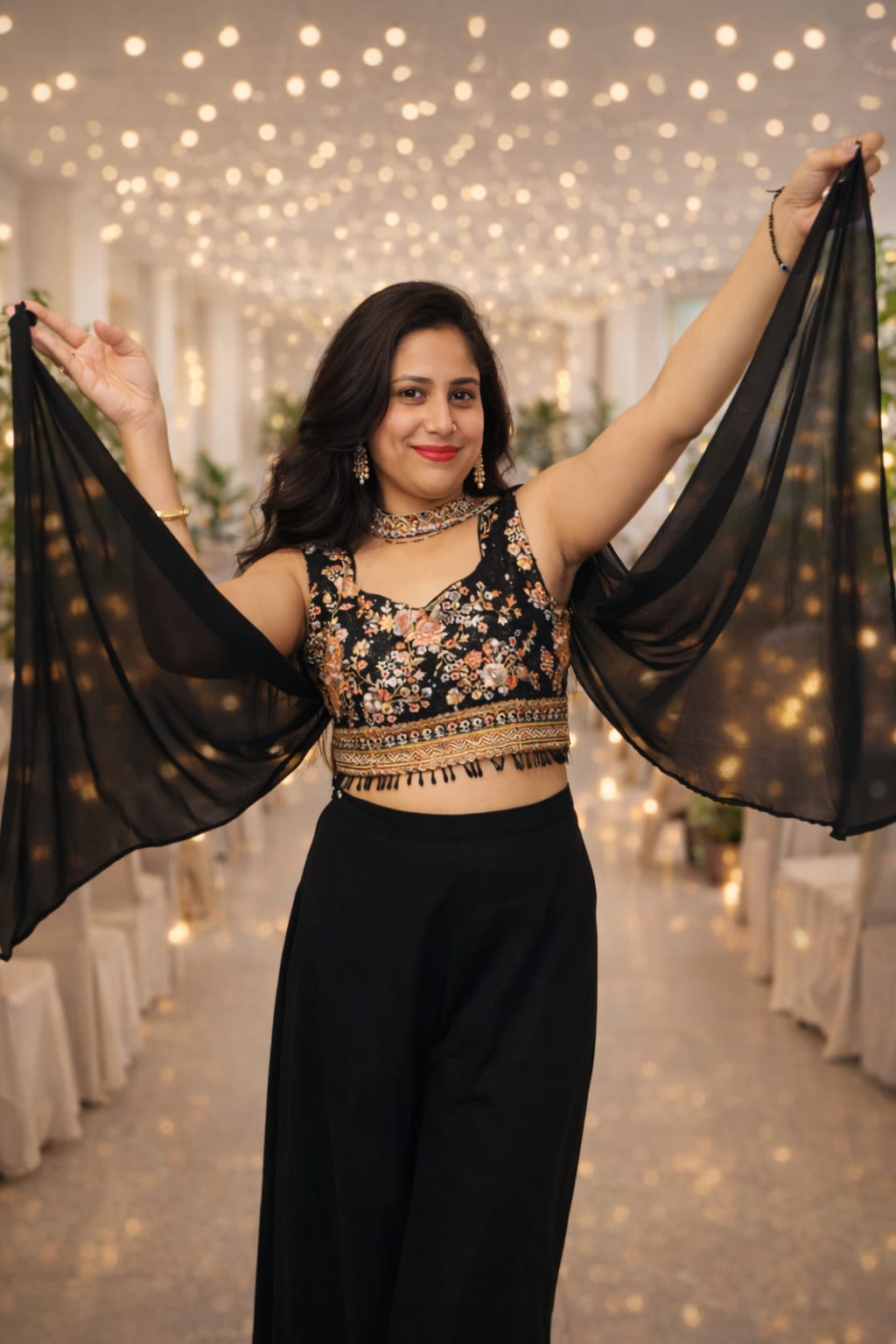 Midnight Charm Embroidered Palazzo Set