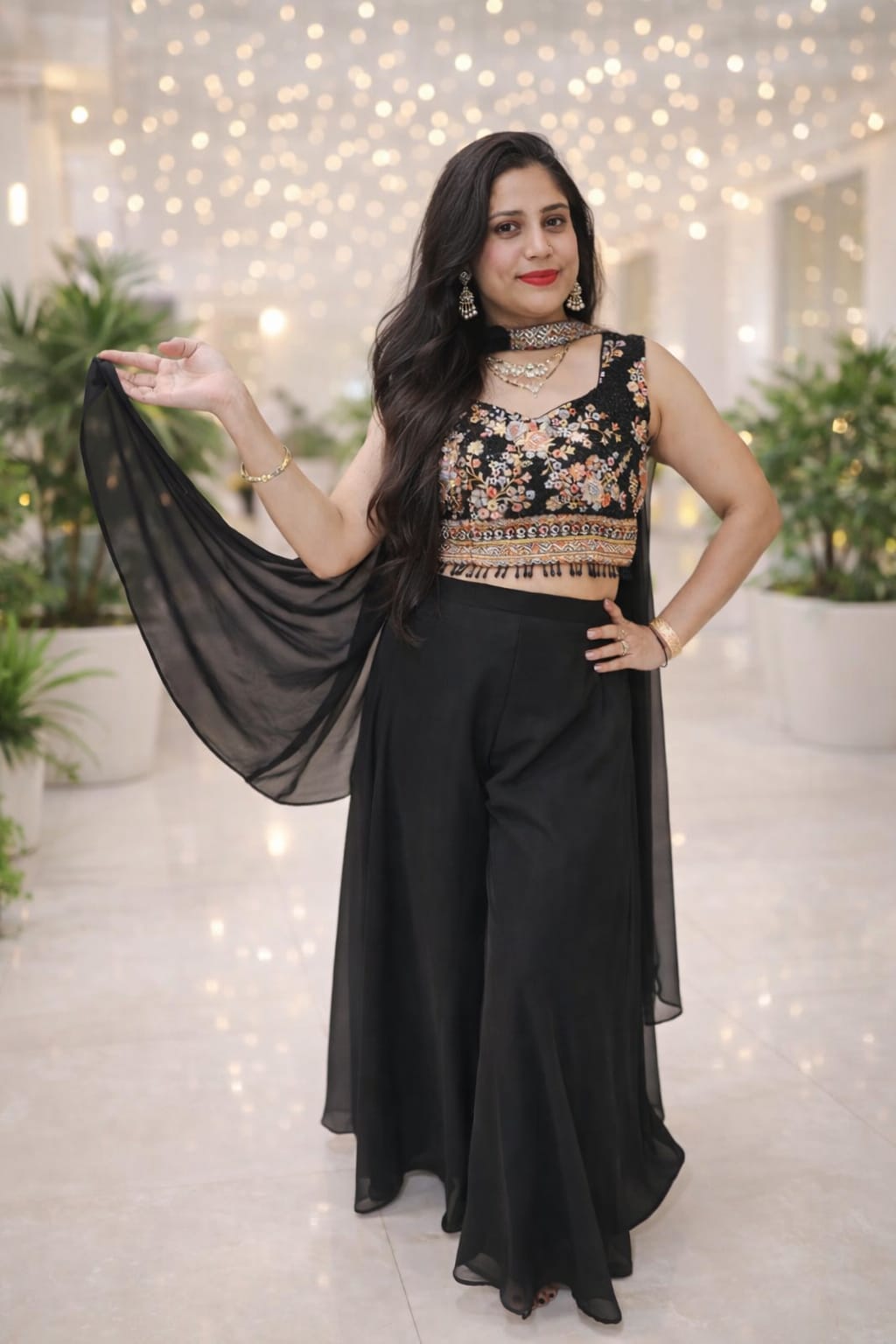 Midnight Charm Embroidered Palazzo Set